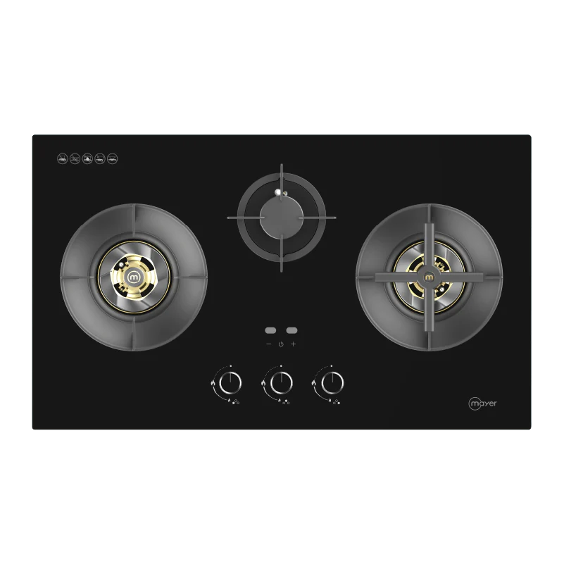 Mayer MMGH388HI 88cm 3-Zone Glass Gas Hob with Brass Burners Singapore