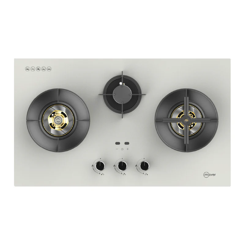 Mayer MMGH388HI 88cm 3-Zone Glass Gas Hob with Brass Burners Singapore