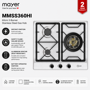 Mayer MMSS360HI 60cm 3-Burner Stainless Steel Gas Hob