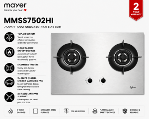 Mayer MMSS7502HI 75cm 2-Zone Stainless Steel Gas Hob Singapore