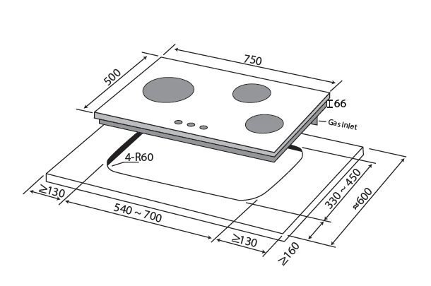 Mayer MMSS7503HI 75cm 3-Zone Stainless Steel Gas Hob Singapore