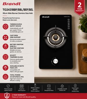 Brandt TG2431BBP TG2431BBL TG2431BEP TG2431BEL 30cm Wok Burner Domino Gas Hob Singapore