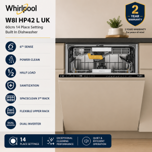 Whirlpool W8IHP42LUK 60cm Fully Integrated Dishwasher with 14 Place Settings, 6TH Sense and PowerClean Pro Singapore