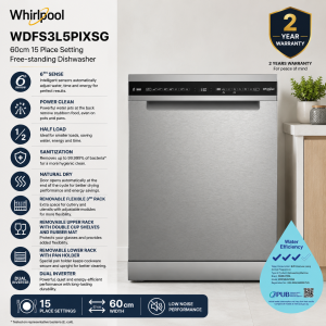 Whirlpool WDFS3L5PIXSG 60cm Freestanding Dishwasher with 15 Place Settings, PowerClean Pro and NaturalDry Singapore