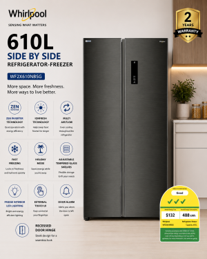 Whirlpool WF2X610NBSG Side‑by‑Side Refrigerator Freezer (610L):Whirlpool WF2X610NBSG Side‑by‑Side Refrigerator Freezer (610L)