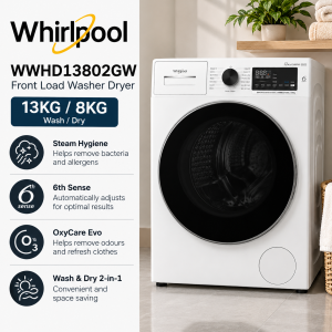 Whirlpool WWHD13802GW 13kg / 8kg OxyCare Evo Front Load Washer Dryer singapore