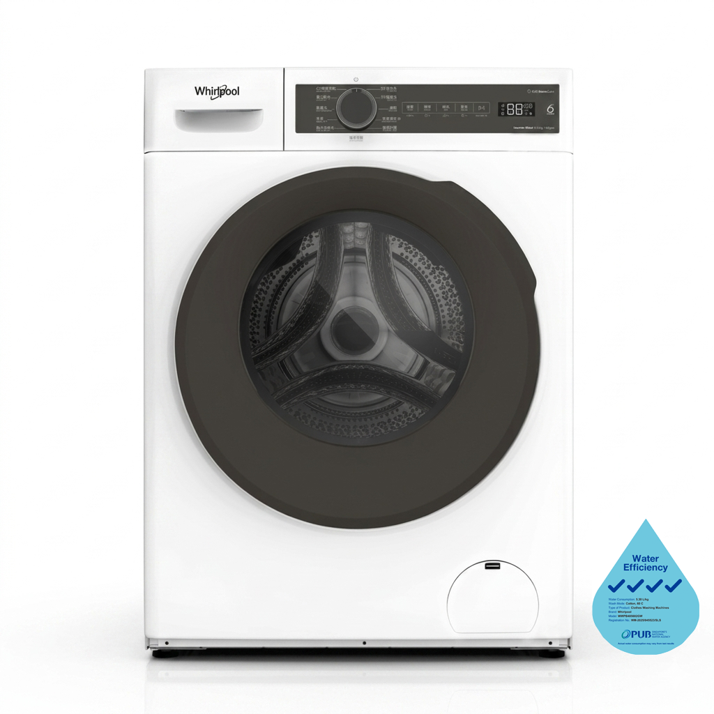 Whirlpool WWPB485602GW 8.5kg 6kg SteamCare Slim Front Load Washer Dryer Singapore
