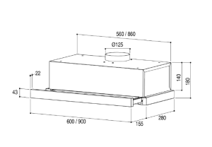Brandt AT2460BE 60cm Telescopic Hood dimensions