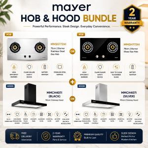 Mayer MMSS772HI Stainless Steel Gas Hob or MMGH772HI Tempered Glass Gas Hob with MMCH407I 90cm Chimney Hood Package Singapore