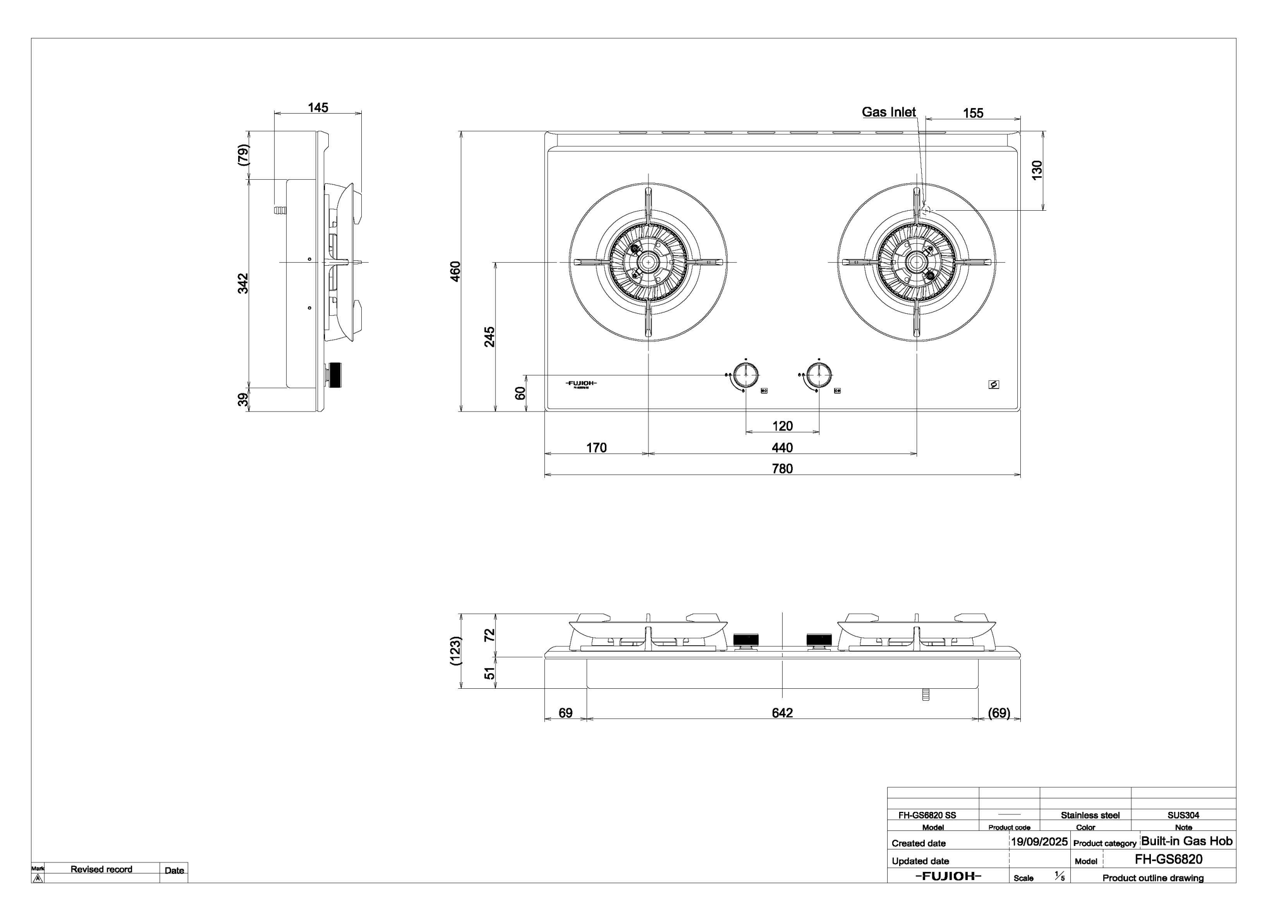 FUJIOH FH-GS6820 SS | GLBK | FGBK 78cm 2-Burner Gas Hob