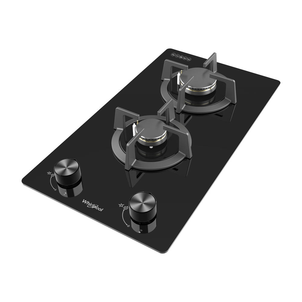 Whirlpool GWG3020TS | GWG3020LS 30cm 2-Burner Domino Gas Hob | Black Ceramic Glass