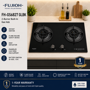 FUJIOH FH-GS6827 GLBK 70cm 2-Burner Toughened Black Glass Gas Hob Singapore