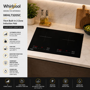 Whirlpool IWHL7320SC 73cm 2-Zone Induction Hob with Black SCHOTT CERAN Glass