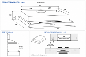 Whirlpool WCO6FMS 60cm Compact Cooker Hood Inox with Black Glass Panel