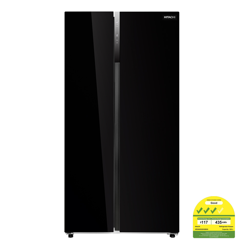 Hitachi HRSN9552DGBSG 525L Side-by-Side Refrigerator Glass Black Singapore