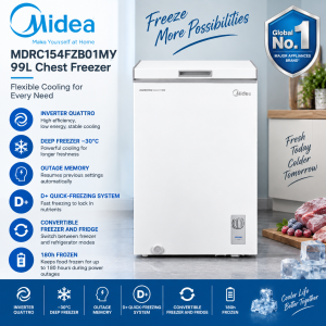 Midea MDRC154FZB01MY 99L Inverter Quattro Chest Freezer White Singapore