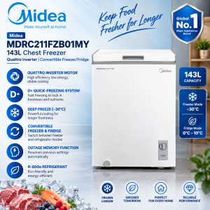 Midea MDRC211FZB01MY 143L Inverter Quattro Chest Freezer White Singapore