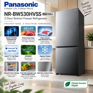 Panasonic NR‑BW530HVSS 505L 2 Door Bottom Freezer Fridge 