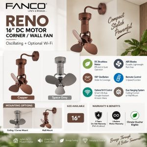 FANCO RENO 16 Inch DC Corner Wall Ceiling Fan Singapore