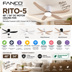 FANCO RITO-5 48 54 Inch DC Ceiling Fan with LED and Optional WiFi Singapore