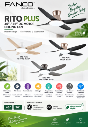 FANCO RITO PLUS 46 56 Inch DC Ceiling Fan with 36W Dimmable LED Singapore
