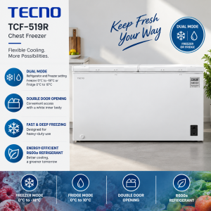 Tecno TCF-519R 520L Dual-Mode Chest Freezer White Singapore