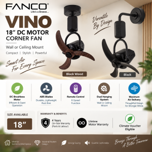 FANCO VINO 18 Inch DC Corner Wall Ceiling Fan Singapore