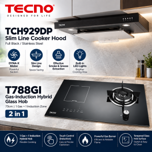 TECNO T 788GI Gas Induction Hybrid Hob and TCH929DPV2 Slim Line Cooker Hood Bundle Singapore