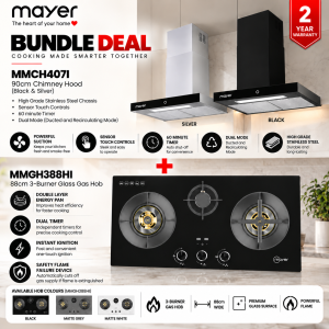 Mayer MMGH388HI Glass Gas Hob + MMCH407I Chimney Hood Bundle