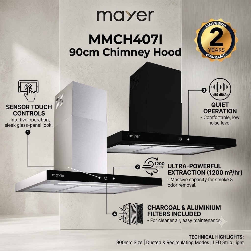 Mayer MMGH388HI 88cm 3-Burner Glass Gas Hob + MMCH407I 90cm Chimney Hood Bundle - Image 6